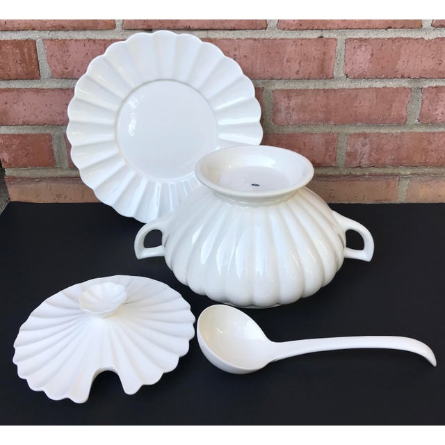 Vintage White Pagoda Shaped Soup Tureen With Ladle and Underplate Set of 4 Chairish
