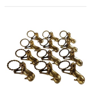 Vintage Ornate Brass Reclining Jaguar Dinner Napkin Holders ~ Set of 12 For Sale
