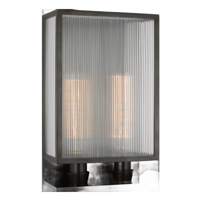 Barbara Barry for Visual Comfort Signature York 16" Double Box Sconce in Bronze with Clear Ribbed Glass For Sale