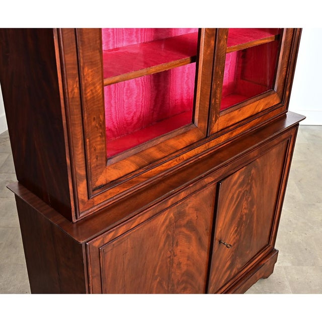 Edit Early 19th Century French Louis Philippe Mahogany Bibliotheque with Silk Interior For Sale In Baton Rouge - Image 6 of 15