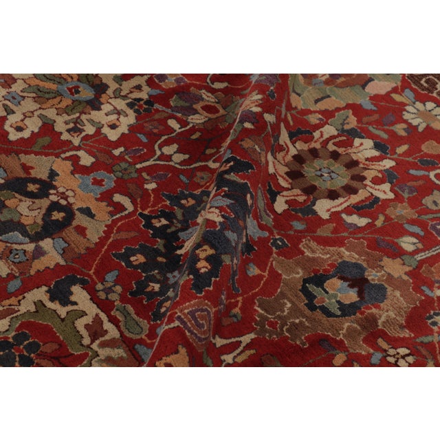 Red Antique Tetex Hooked Rug, Red With Colorful Floral Patterns - Rug & Kilim For Sale - Image 8 of 9