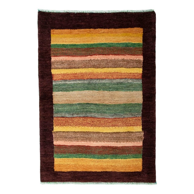 Hand-Knotted Gabbeh Rug with Stripes For Sale