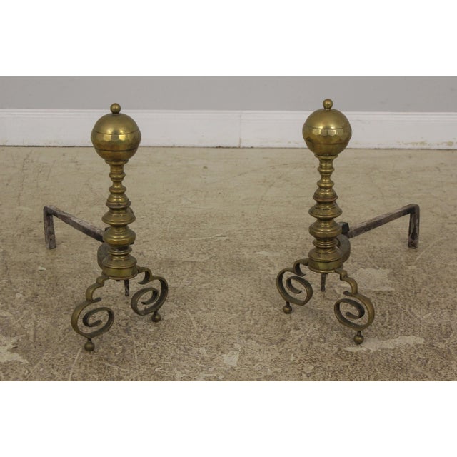 Pair Antique Brass 18th C. Style Andirons For Sale - Image 13 of 13