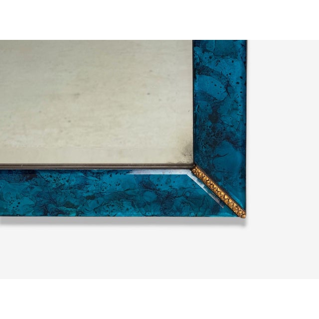 Glass Queen Anne Style, Blue Antiqued Beveled Glass, Venetian Wall Mirrors, 21st C. For Sale - Image 7 of 8