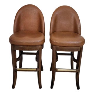 Gasser Leather Bar Stools Custom Made - A Pair For Sale