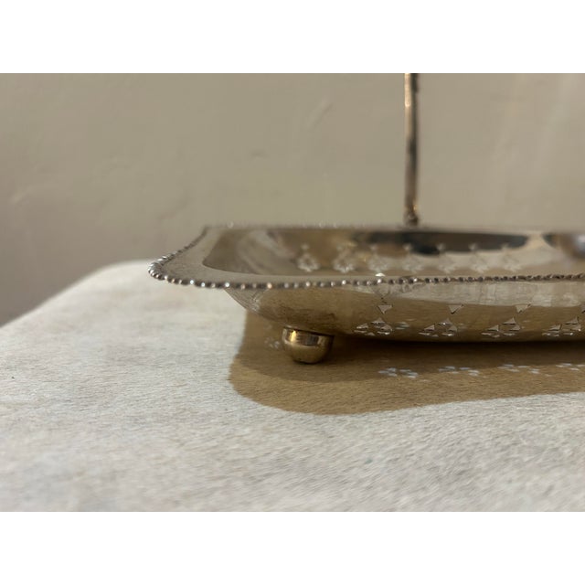 Metal Vintage English Silver Plate Pierced Basket With Swing Handle C. J. Vander Ltd., Sheffield For Sale - Image 7 of 9