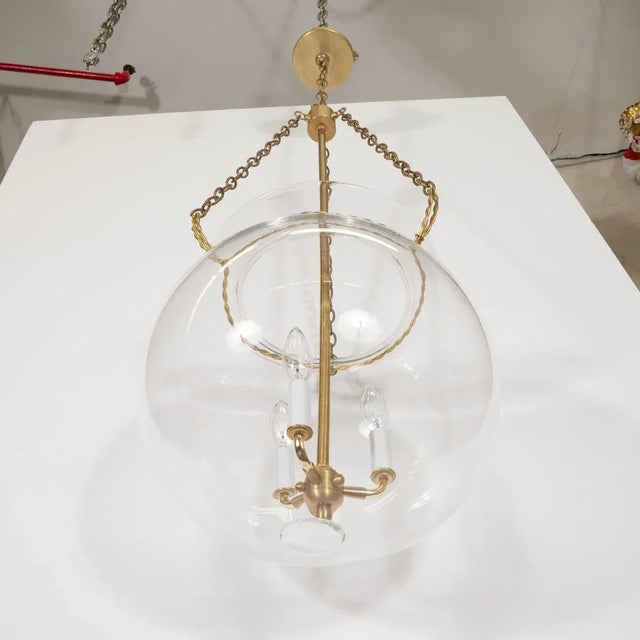 "Fishbowl" Glass and Brass Pendant For Sale - Image 4 of 8