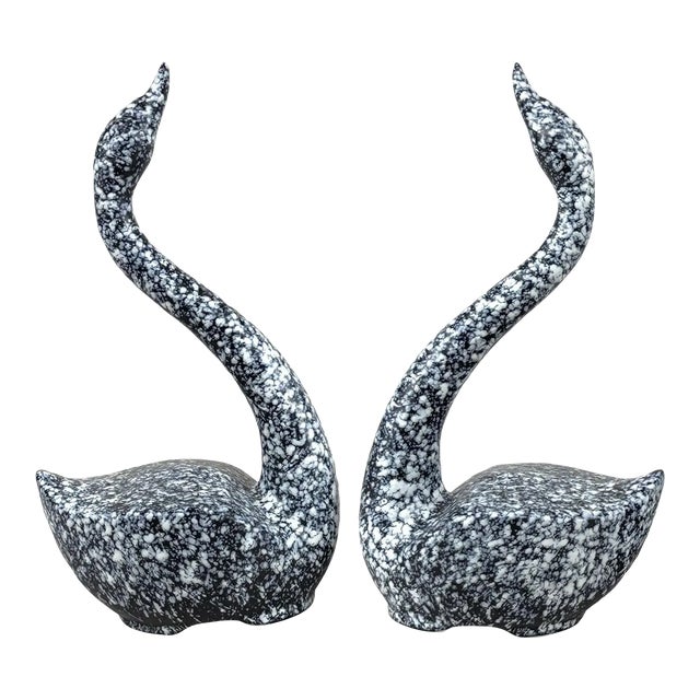 Mid-Century California Pottery Black & White Swan Sculpture - a Pair For Sale