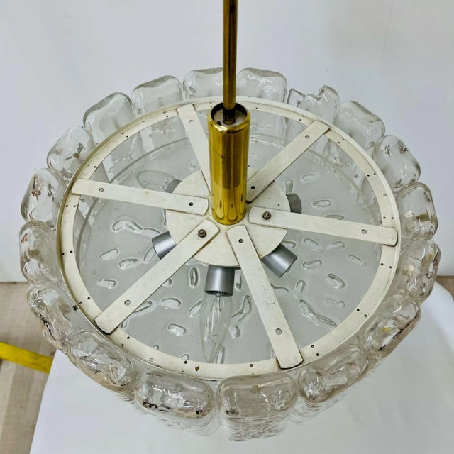 1970s Small Circular German Mid-Century Modern Ice Glass Chandelier / Pendant, 1970s For Sale - Image 5 of 12