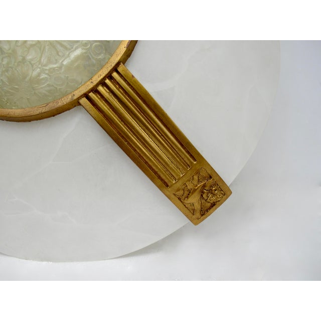 C.1990's Sirmos "Channel" Pendent Alabaster White on White Marble Finish & Gilt Gold Leaf Vintage to Detail, Clear Floral CyTron Aperture For Sale - Image 10 of 18