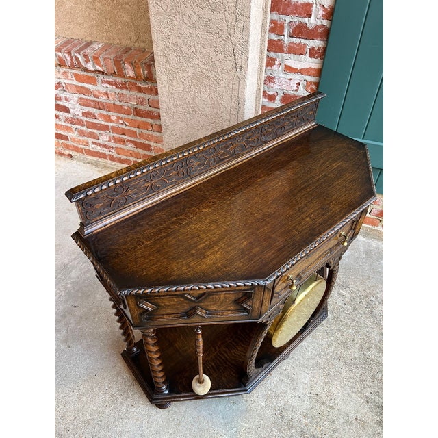 Antique English Console Hall Table Jacobean Carved Oak Barley Twist Gong C1880 For Sale - Image 18 of 18