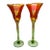 Late 20th Century Rick Strini Iridescent Orange & Green Art Glass Tulip Goblets, Pair For Sale