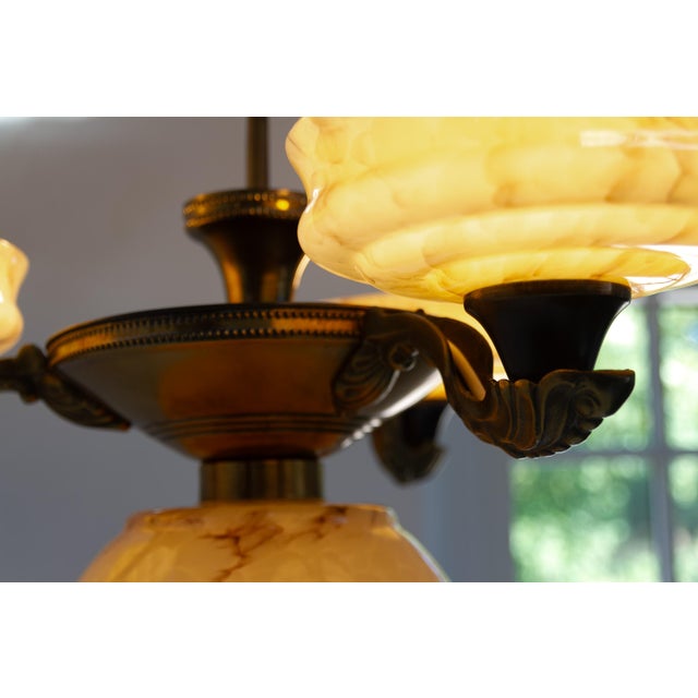 Art Nouveau Danish Chandelier with Marbled Opaline Shades, 1920s For Sale - Image 14 of 18