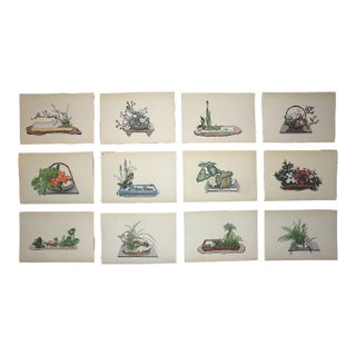 Vintage 1930's Japanese Flower Arrangement Lithographs - Set of 12 For Sale