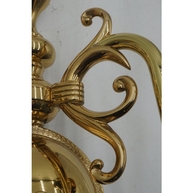 Brass 1980s Pair Colonial Williamsburg Style Brass Lighted Wall Sconces For Sale - Image 8 of 10