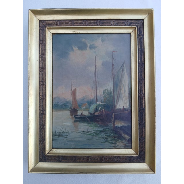 Adrien Dutrey, Sailboats on the Shore, 1890s, Oil on Canvas For Sale - Image 3 of 17