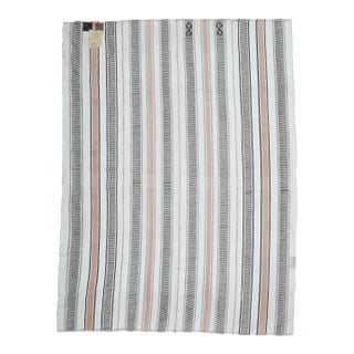 1970s Vintage Handmade Wool Cotton White Gray Area Rug For Sale