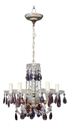 Murano Amethyst Glass Five-Branch Chandelier