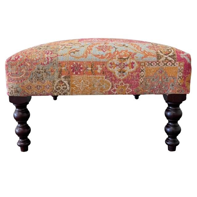 Vintage George Smith Bench Ottoman in Bohemian Mosaic Tapestry, 1999 For Sale - Image 14 of 16