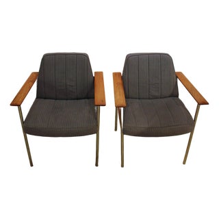 1960s-70s Norwegian Pair of Teak & Steel Arm Chairs For Sale