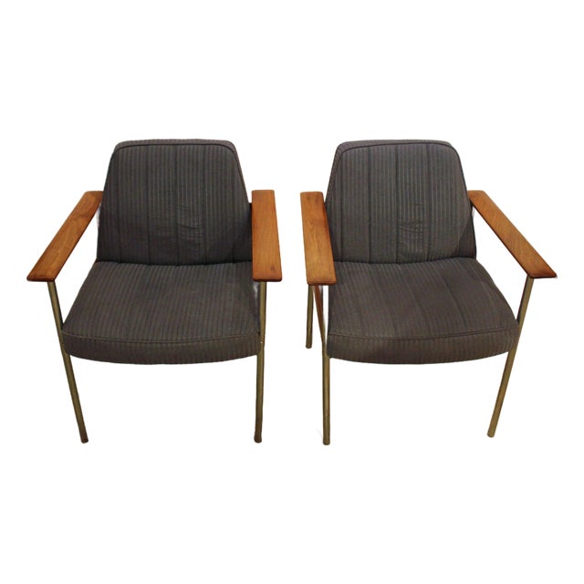 1960s-70s Norwegian Pair of Teak & Steel Arm Chairs For Sale