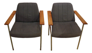 1960s-70s Norwegian Pair of Teak & Steel Arm Chairs