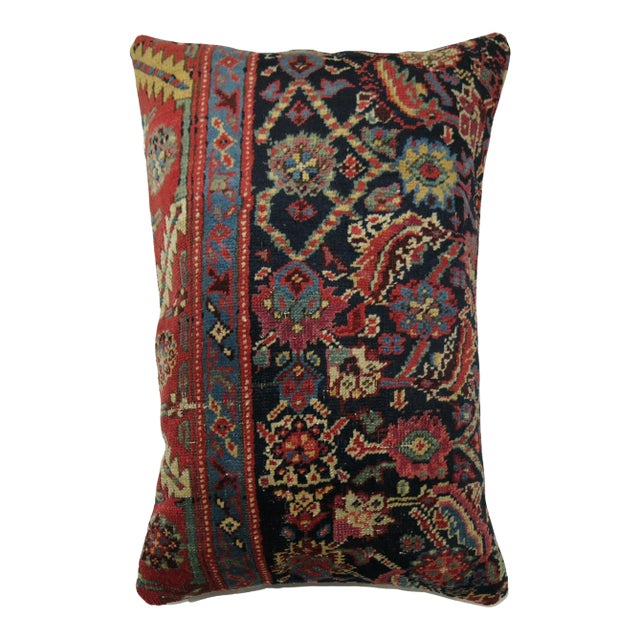 Traditiona; Navy Persian Mahal Rug Pillow For Sale