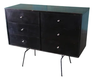 Early Paul McCobb 1950s Black Birch Cabinet on Iron Base Mid Century Modern