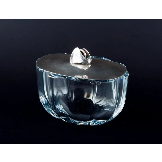 Danish Goldsmiths Craft Art Glass Jar with Lid in Sterling Silver, 1960s For Sale - Image 3 of 9