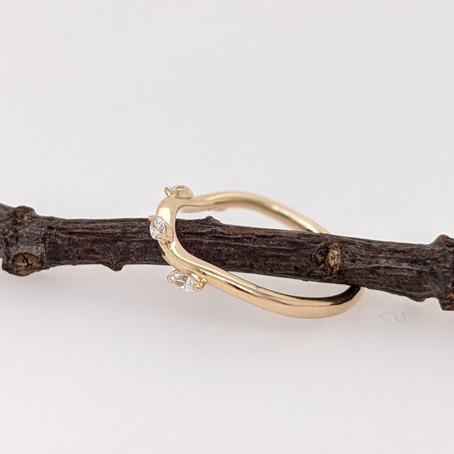 Modern Dainty Natural Diamond Stackable Band: Solid 14k Gold - Minimal Fine Jewelry, Size 6.75 For Sale - Image 3 of 6