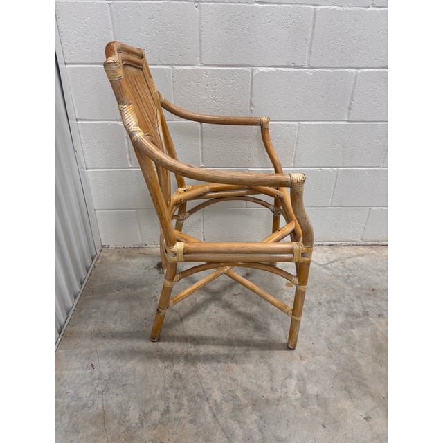 Mid-century rattan, reed chairs. McGuire quality, with leather wrapped joints. Rattan with light white wash complements...