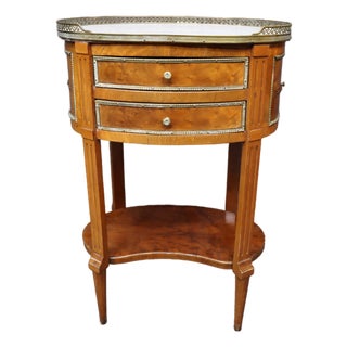 French Louis XVI Revival Walnut Bouillotte Side Table With Marble Top For Sale