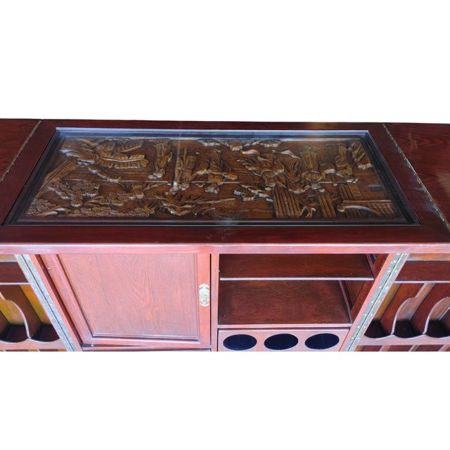 Asian Chinese Hand Carved Dry Bar Folding Flip Top 20th Century For Sale - Image 12 of 16