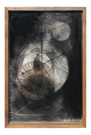 2001 "Keeping Time" Geometric Abstract Modern Black Assemblage by Bert Long, Framed