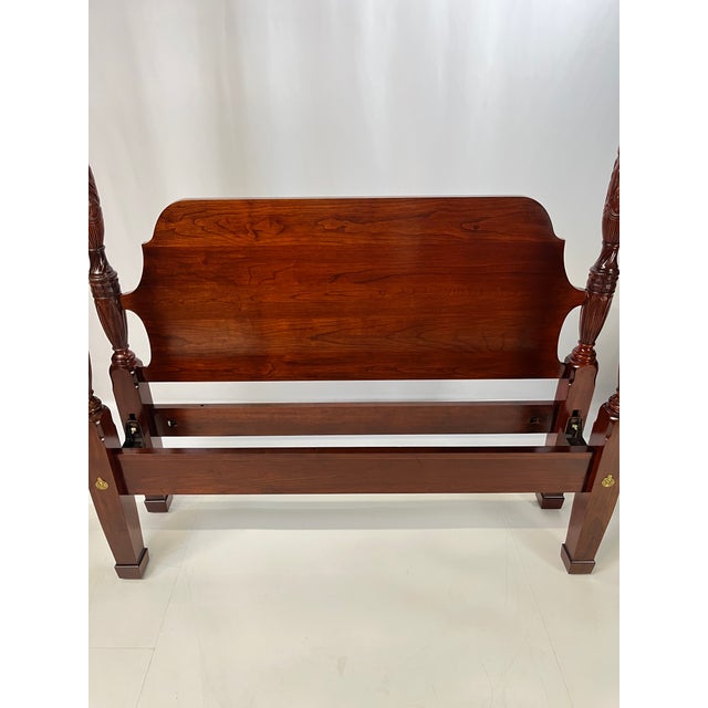 Late 20th Century Late 20th Century Colonial Furniture Company Attributed Queen Cherry Rice Carved Four Poster Bed For Sale - Image 5 of 18