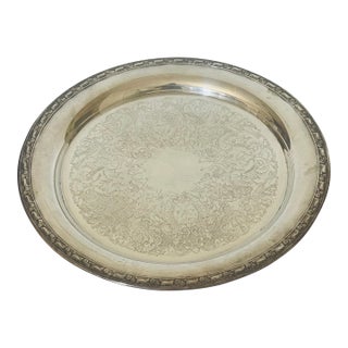 1940s 15” Round Silverplate Ornate Platter Dalver For Sale