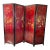 Mid Century Four-Panel Deep Red/Gold Chinoiserie Screen With Decorated Black Boarder For Sale