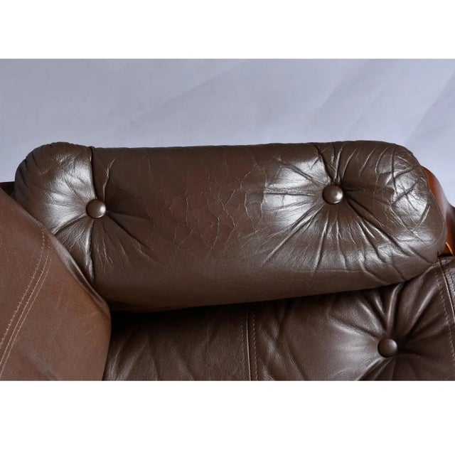 Brown Pair of Brown Leather Scandinavian Cantilever Bentwood Sling Chairs For Sale - Image 8 of 13