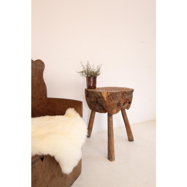 Primitive Wabi Sabi Wooden Chopping Block Side Table, Early 20th Century For Sale - Image 4 of 18