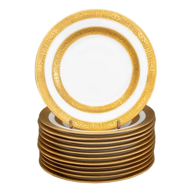 Ovington Bros. Gilt Encrusted Porcelain Plates, 12 For Sale