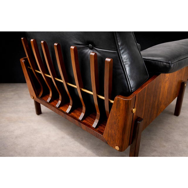 Pair of Armchairs in Rosewood & Black Leather, Bertomeu, 1960s For Sale - Image 4 of 11