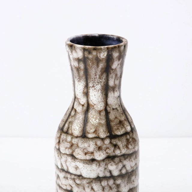 Mid-Century Modernist White and Earth Toned Ceramic Vase With Banded Detailing For Sale - Image 4 of 13