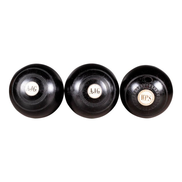 Antique Monogrammed Bone Inlaid English Lawn Balls C.1900 For Sale