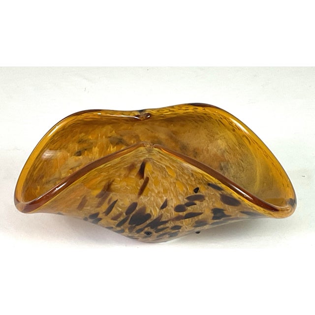 Abstract Murano-Amber and Black Spotted Glass Bowl For Sale - Image 3 of 7
