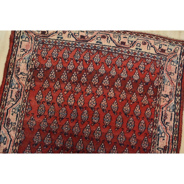 Mir Runner 3’6” X 9’3” Red Wool Vintage Tribal Hand-Knotted Oriental Rug For Sale In Philadelphia - Image 6 of 14