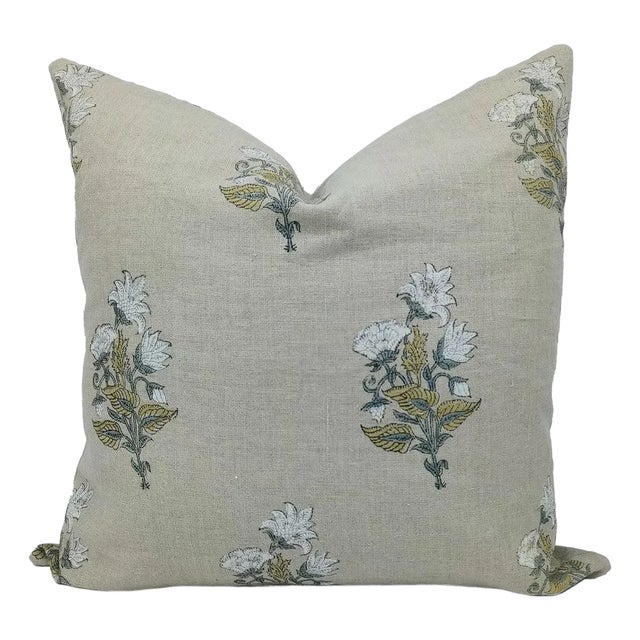 Fabdivine Block Print Handmade Pillow Cover Pure Linen- 12x20 Inch- Abhishek For Sale