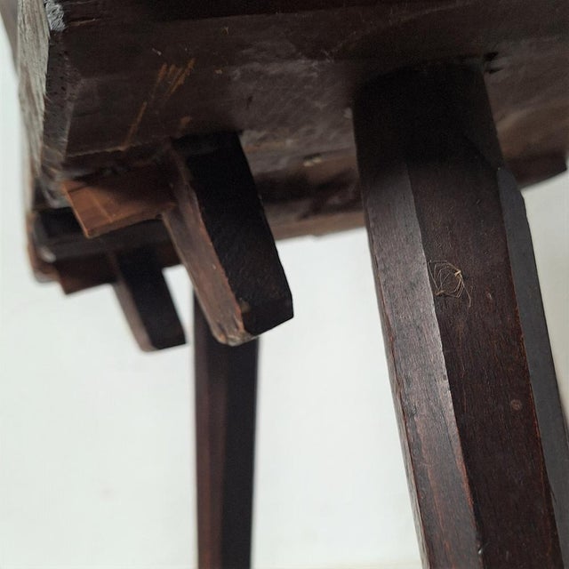 Swiss Alps Folk Art Escabelle Wooden Chair, 1820s, in Very Good conditions. Designed before 1890