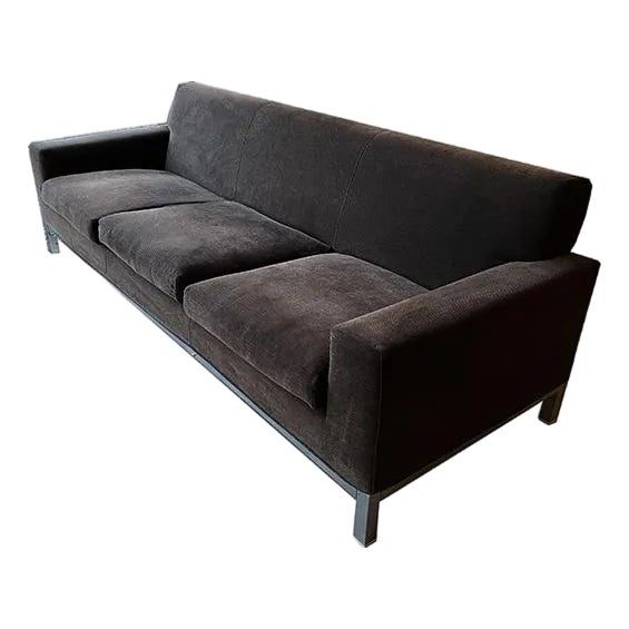 Minotti 3-Seater Sofa - Brown Textured Fabric With Brushed Metal Legs For Sale