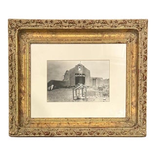 Vintage Gilt Framed Silver Gelatin / Black & White Photograph of a Spanish Mission in Taos, New Mexico by B. G. Randall For Sale
