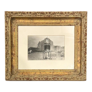 Vintage Gilt Framed Silver Gelatin / Black & White Photograph of a Spanish Mission in Taos, New Mexico by B. G. Randall